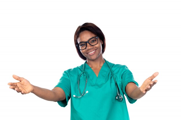 African doctor with green uniform