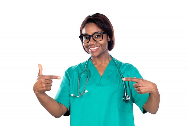 African doctor with green uniform