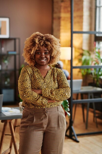 African elegant businesswoman working at office