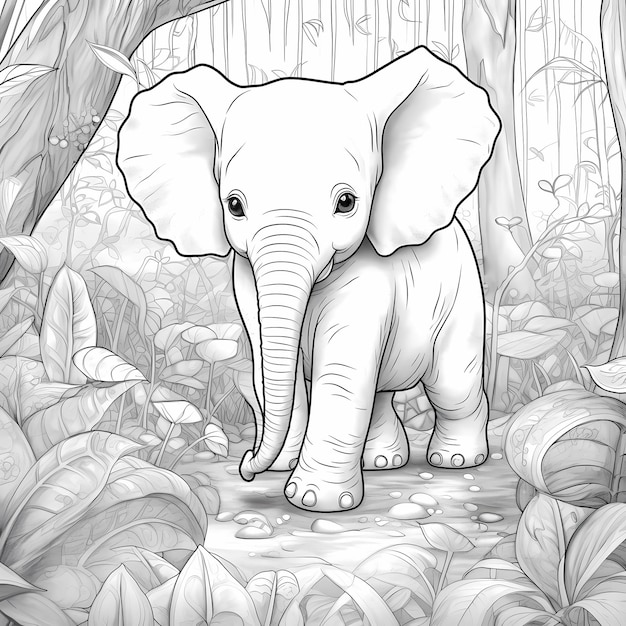 Photo african elephant family coloring page of herd gathering by a pond