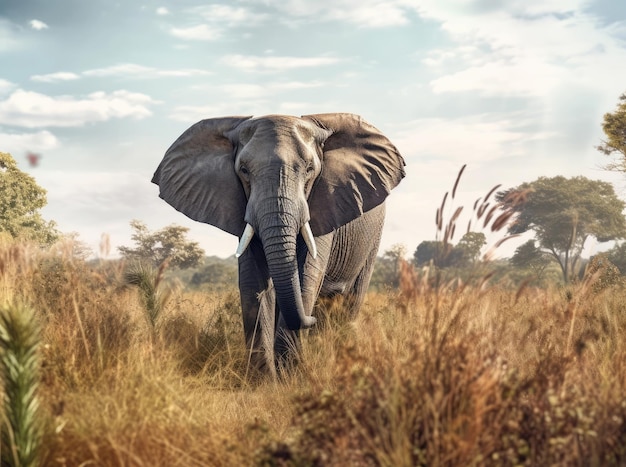 African elephant in a savanna field