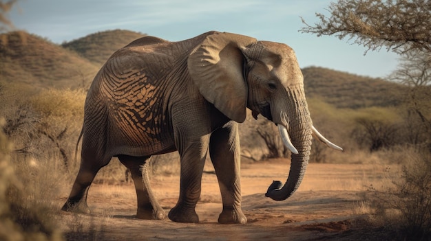 サバンナの風景の中のアフリカゾウ