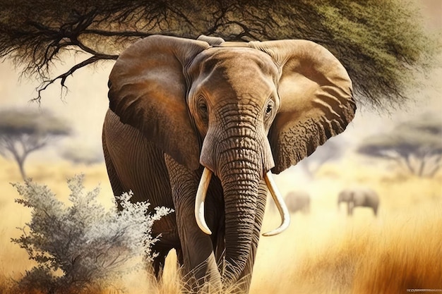 African elephant in the savannah Created with generative AI technology