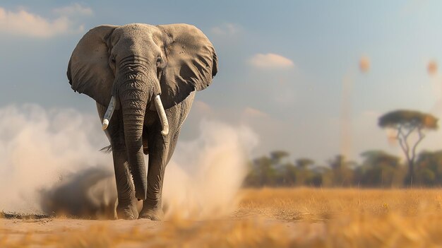 Photo african elephant seen frontally taking a step towards majestic stride powerful presence wildlife