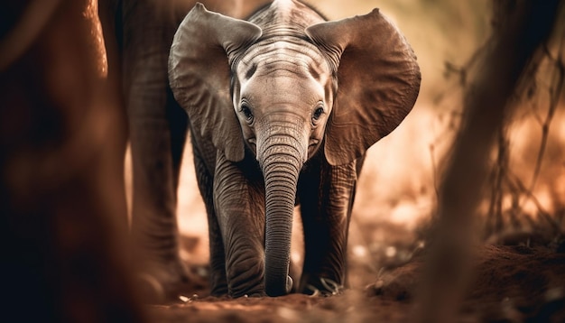 African elephant walking in the wilderness at sunset generated by AI