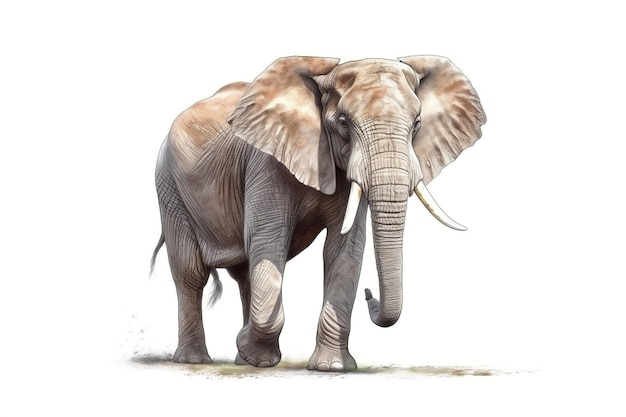 African Elephant on a White Background Generative AI