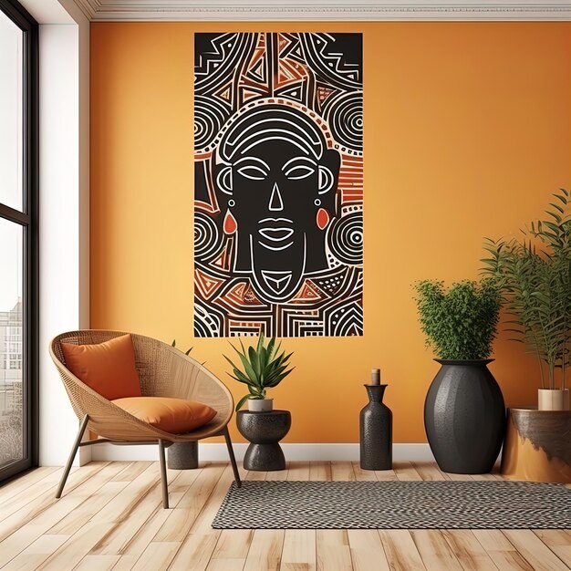 African ethnic style bedroom interior mock up room simple mockup space loft background image