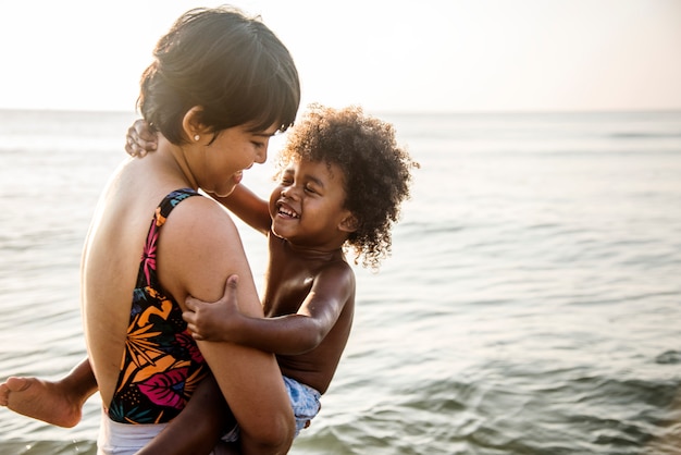 African family enjoying the beach