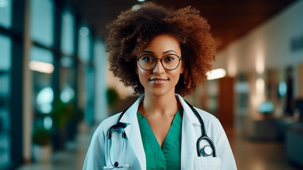 African female doctor with stethoscope Generative AI