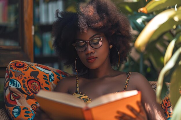 Photo african female reading generate ai