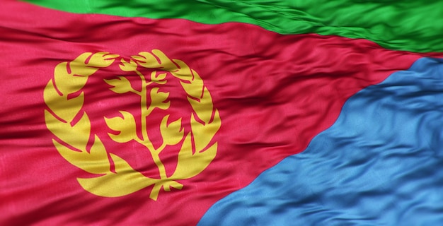 The African flag of the country of Eritrea is wavy