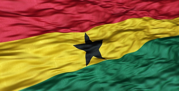 The African flag of the country of Ghana is wavy