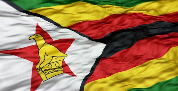 The African flag of the country of Zimbabwe is wavy