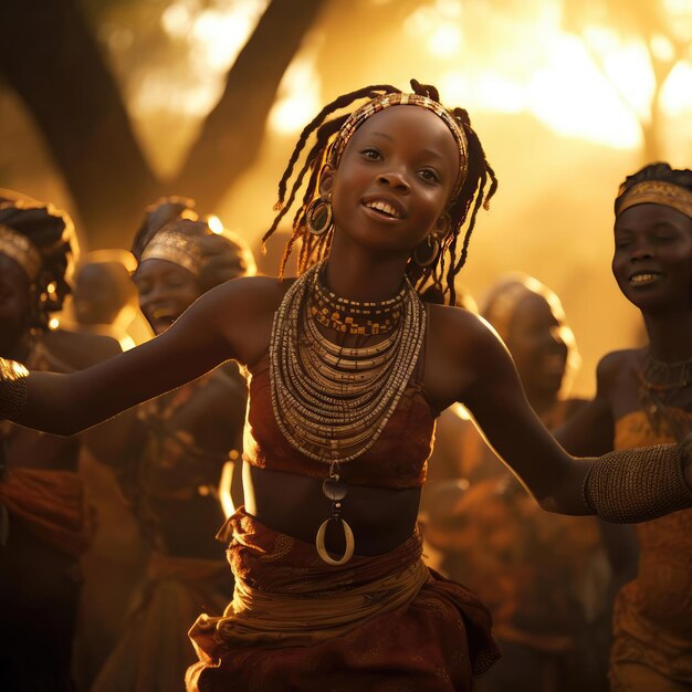 Photo african girl dancing national dance in african clothes