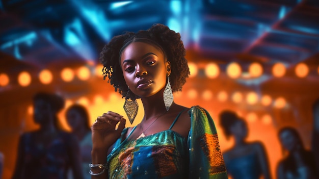 Photo african girl dancing in night club