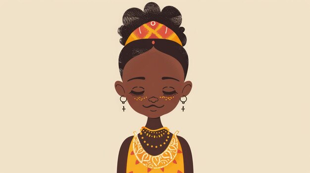 African Girl Illustration in Distinctive Flat Logo Style Generative AI
