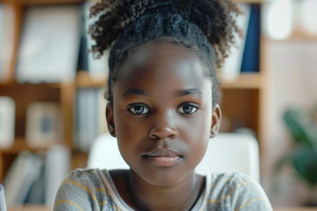 Photo african girl in online class with teacher and classmates