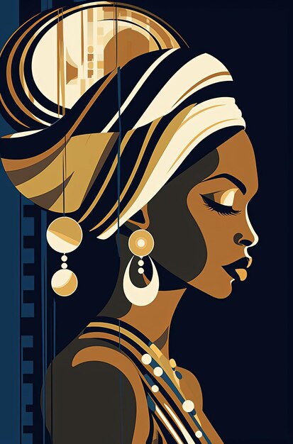 african girl in traditional costume with earrings in the style of graphic designinspired