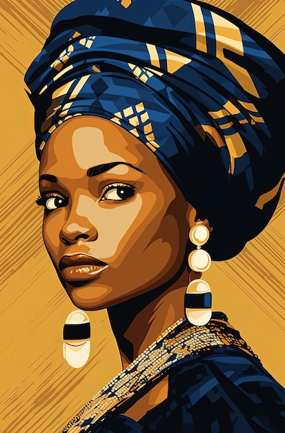 african girl in traditional costume with earrings in the style of graphic designinspired