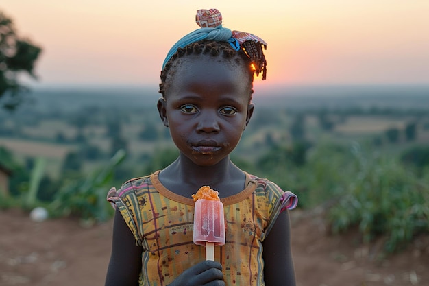 african girl with ice cream popsicle in hand