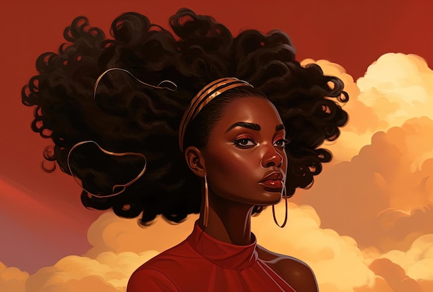 an african girl with thunder on her head to help overcome stress in the style of light crimson