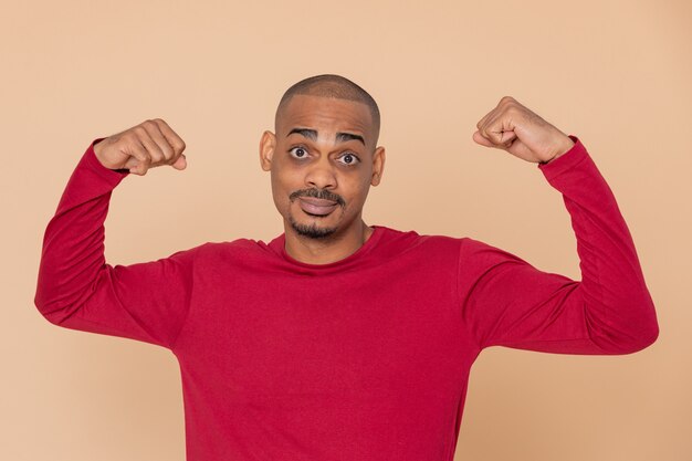 African guy with a red sweatshirt