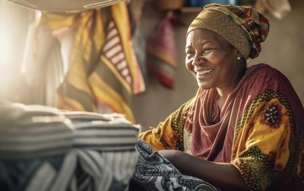 African housewife woman in laundry room