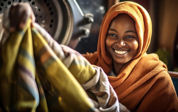 Photo african housewife woman in laundry room