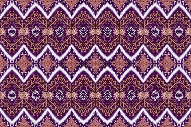 Photo african ikat paisley traditional seamless geometric embroidery pattern on purple background abstrac