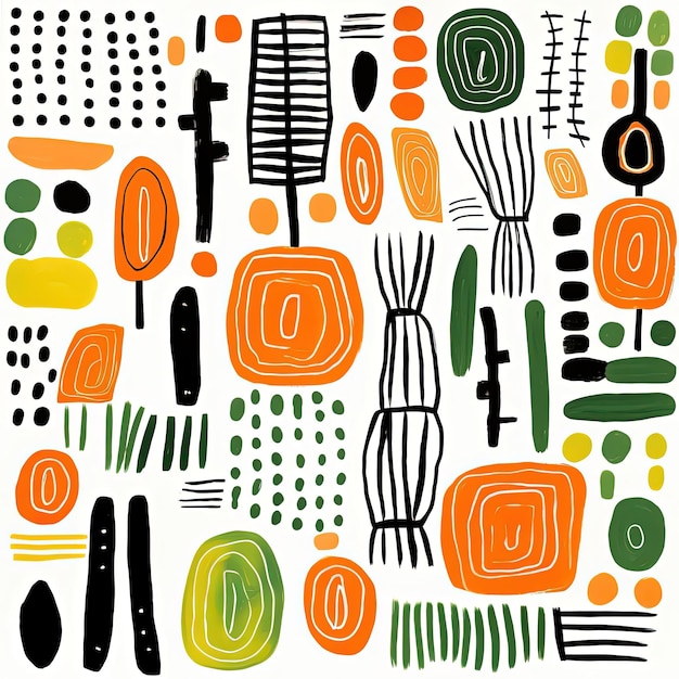 an african inspired seamless pattern with different designs in the style of strong linear elements