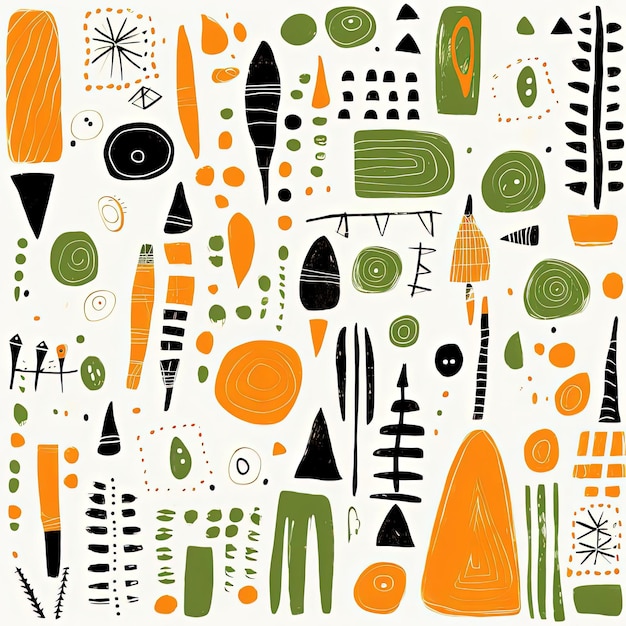 an african inspired seamless pattern with different designs in the style of strong linear elements