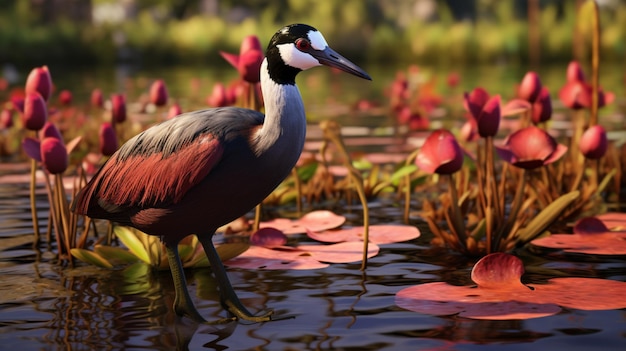 Photo african jacana bird in the water generated ai photo