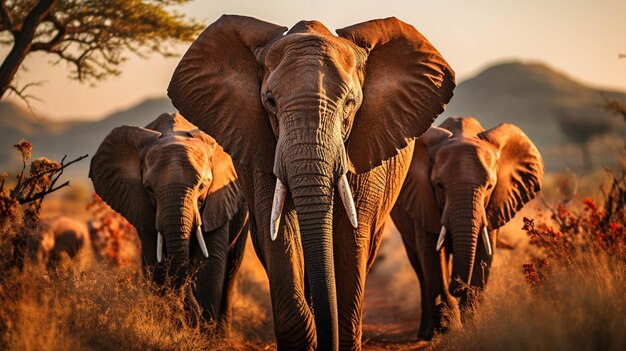 Photo african jungle with trees and elephants