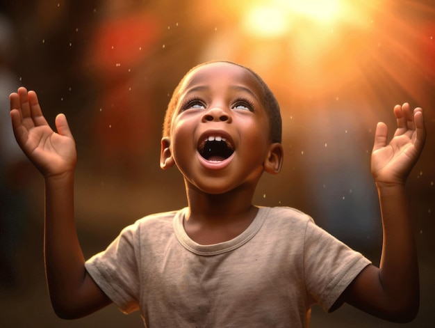 African kid in emotional dynamic pose in school