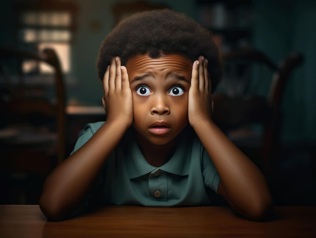 African kid in emotional dynamic pose in school