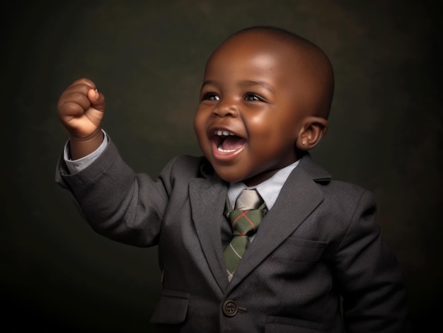 African kid in emotional dynamic pose in school