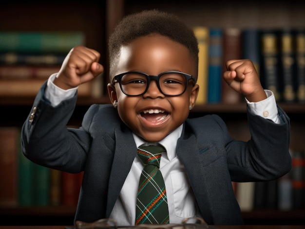 African kid in emotional dynamic pose in school