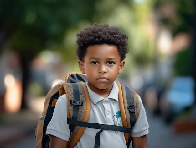 学校で感情的なダイナミックなポーズをとるアフリカの子供