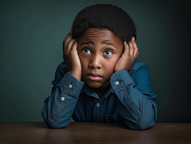 African kid in emotional dynamic pose in school