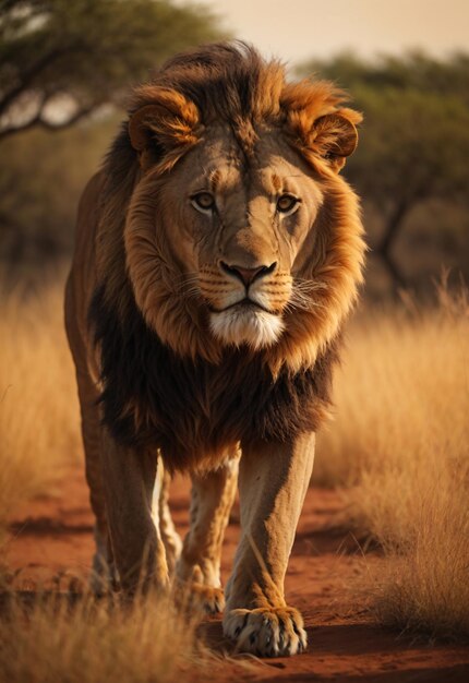 African Lion Alone in The Savannah