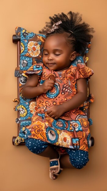 African little girl sleeping smiling on the small mattress