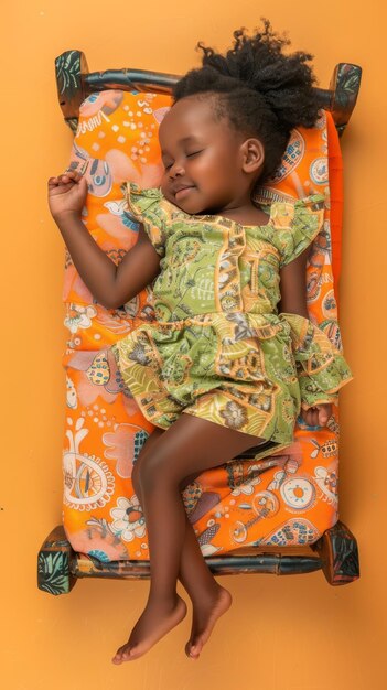 African little girl sleeping smiling on the small mattress