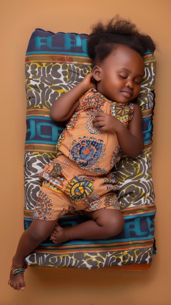 African little girl sleeping smiling on the small mattress