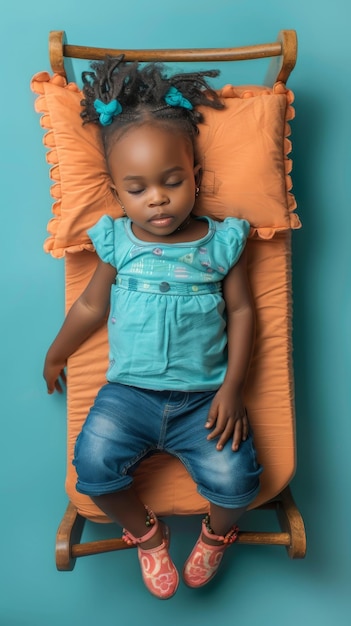 African little girl sleeping smiling on the small mattress