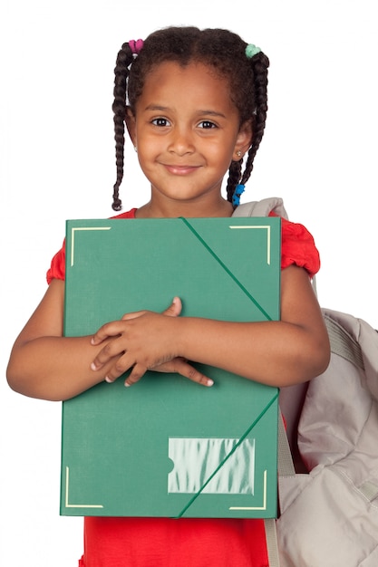 African little girl with a folder and backpack