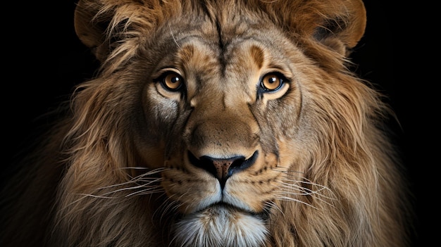 Портрет с головой африканского льва, глядящего в камеру
