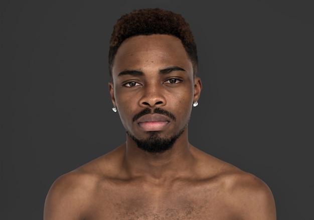 African Man Bare Chest Serious Cold Portrait