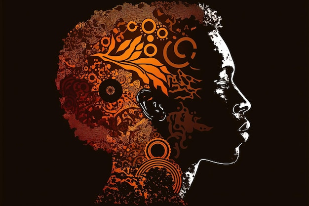 African man illustration in profile, African colors, Black History Month. Generative AI