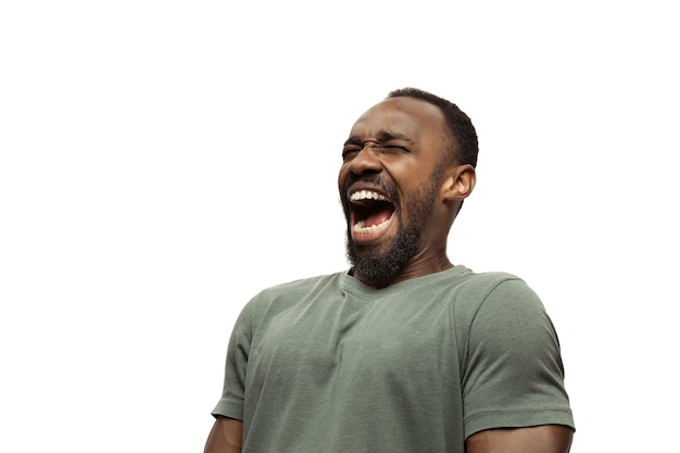 African man isolated on white, meme emotions, funny