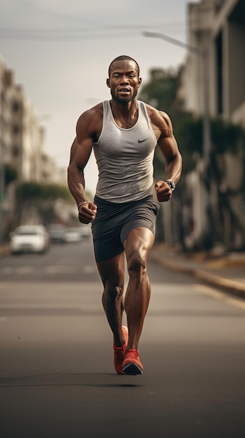 도시에서 달리는 아프리카 남자 남자 달리기 선수